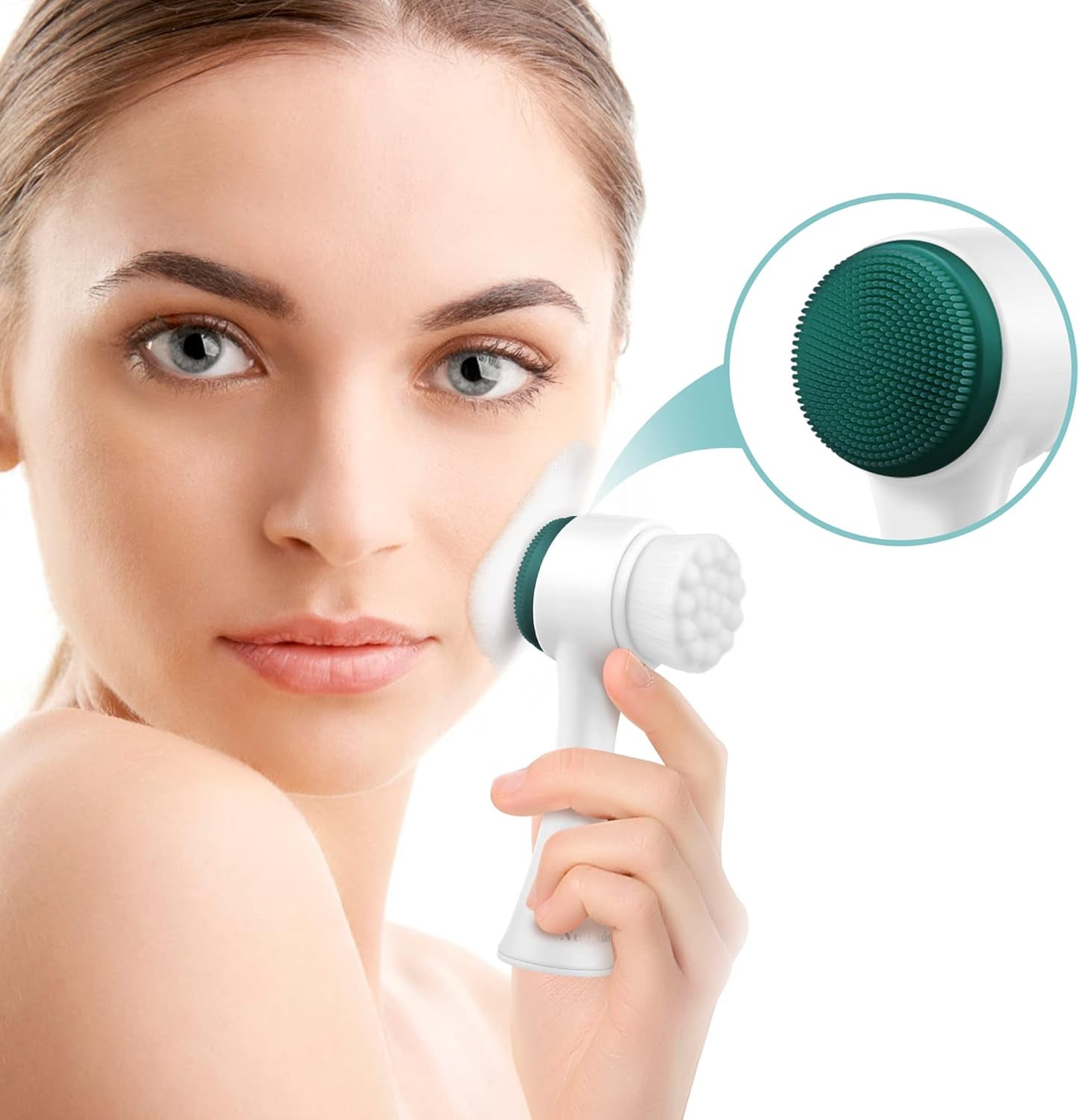 Facial Cleansing Brush,2-In-1 Manual Double Side Face Exfoliating Brush with Ultra Fine Soft Bristles Silicone for Pore Deep Cleansing Massaging Makeup Skincare Removal