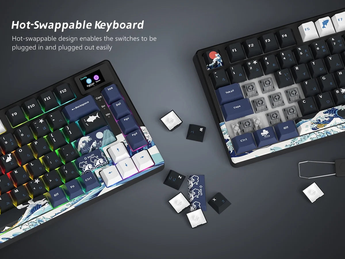 Mechanical Keyboard,75% Gaming Keyboards Rgb Custom Keyboard with Hot Swappable,Keyboard Driver and Multimedia Screen for Mac/Win, Black
