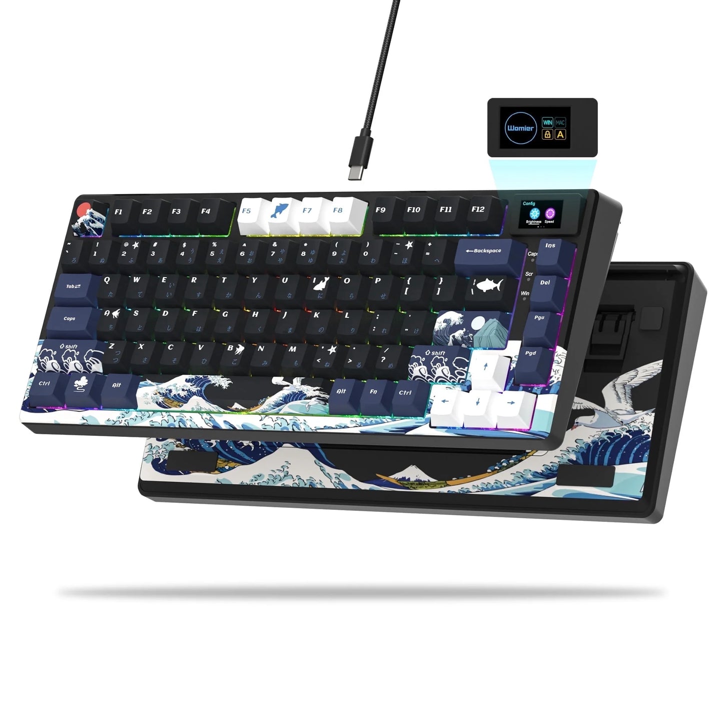 Mechanical Keyboard,75% Gaming Keyboards Rgb Custom Keyboard with Hot Swappable,Keyboard Driver and Multimedia Screen for Mac/Win, Black