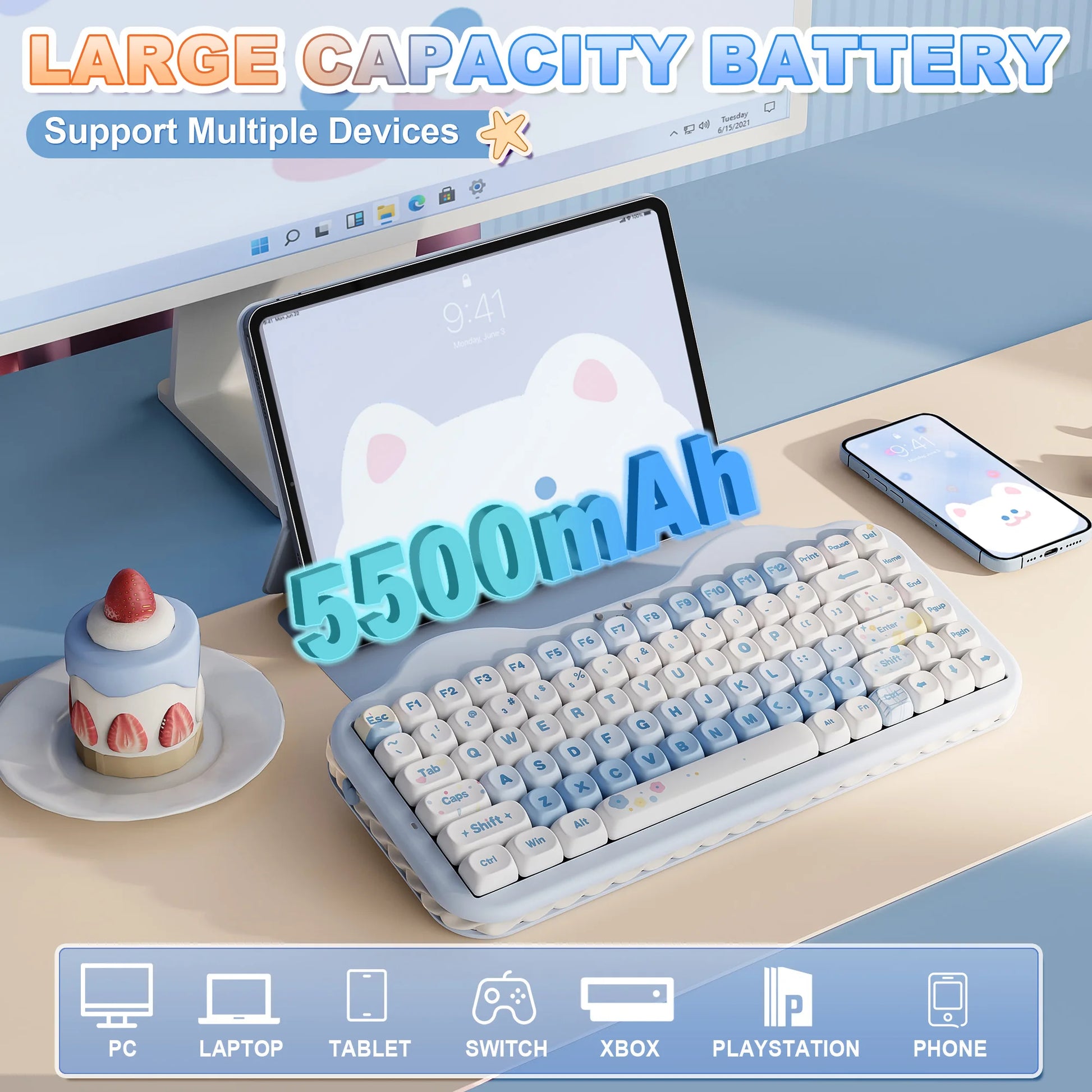 C75 Wireless Mechanical Keyboard, 75% Creamy Hot Swap Custom RGB Keyboard, Gasket Cute Cake Design, for Win/Mac/Gaming
