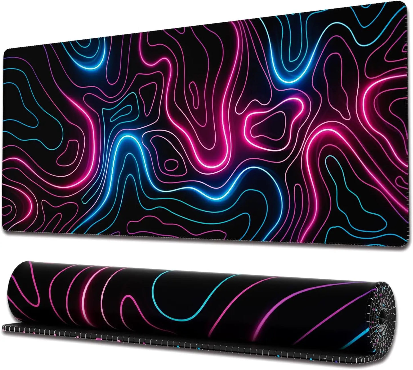 Large Gaming Mouse Pad Topographic Map Desk Mat, Extended XL Mousepad with Anti-Slip Base Cool Desk Pad for Keyboard Mouse White