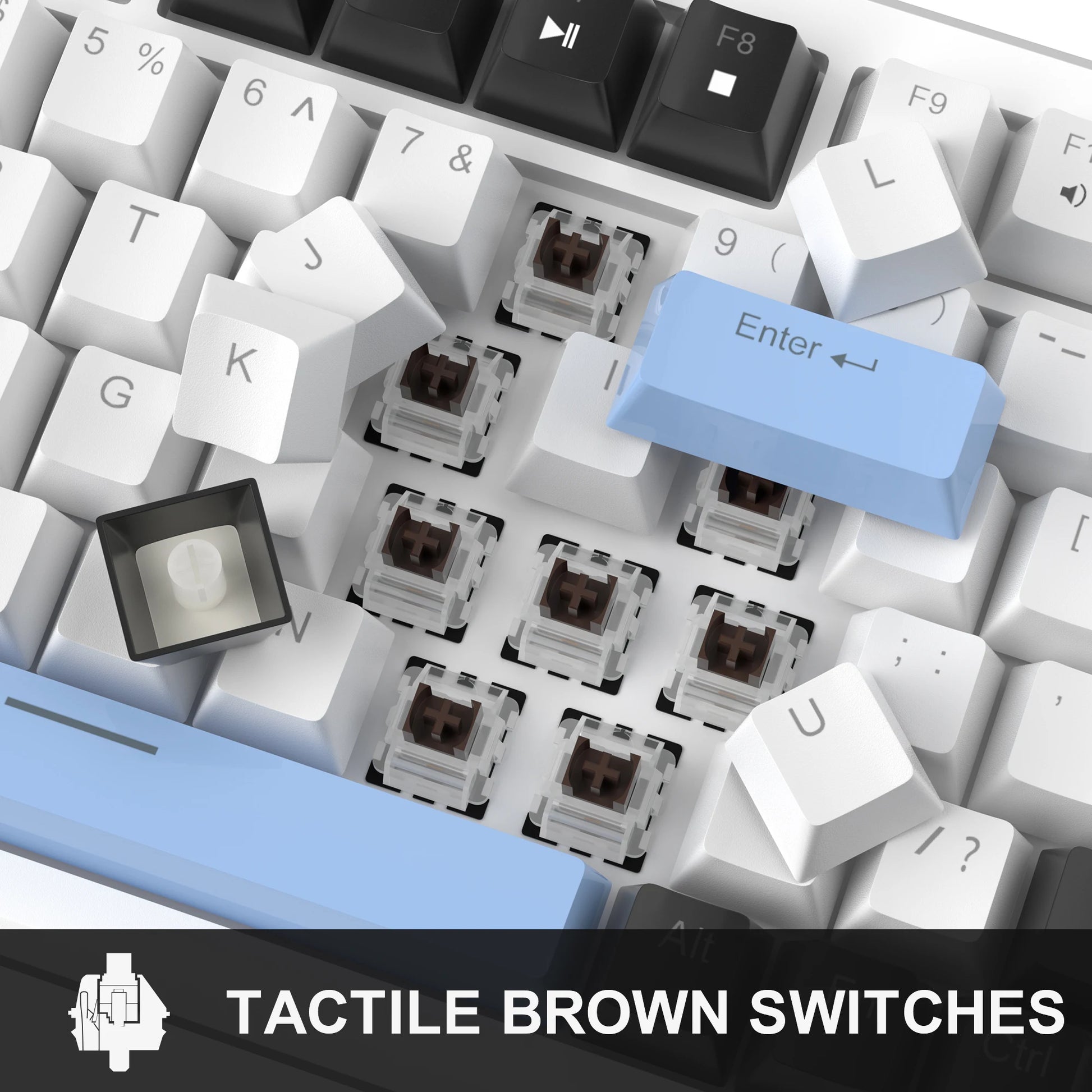75% Mechanical Gaming Keyboard with Knob Control, Compact Blue Backlit Wired Keyboard Black/Brown Switches for Pcwindows