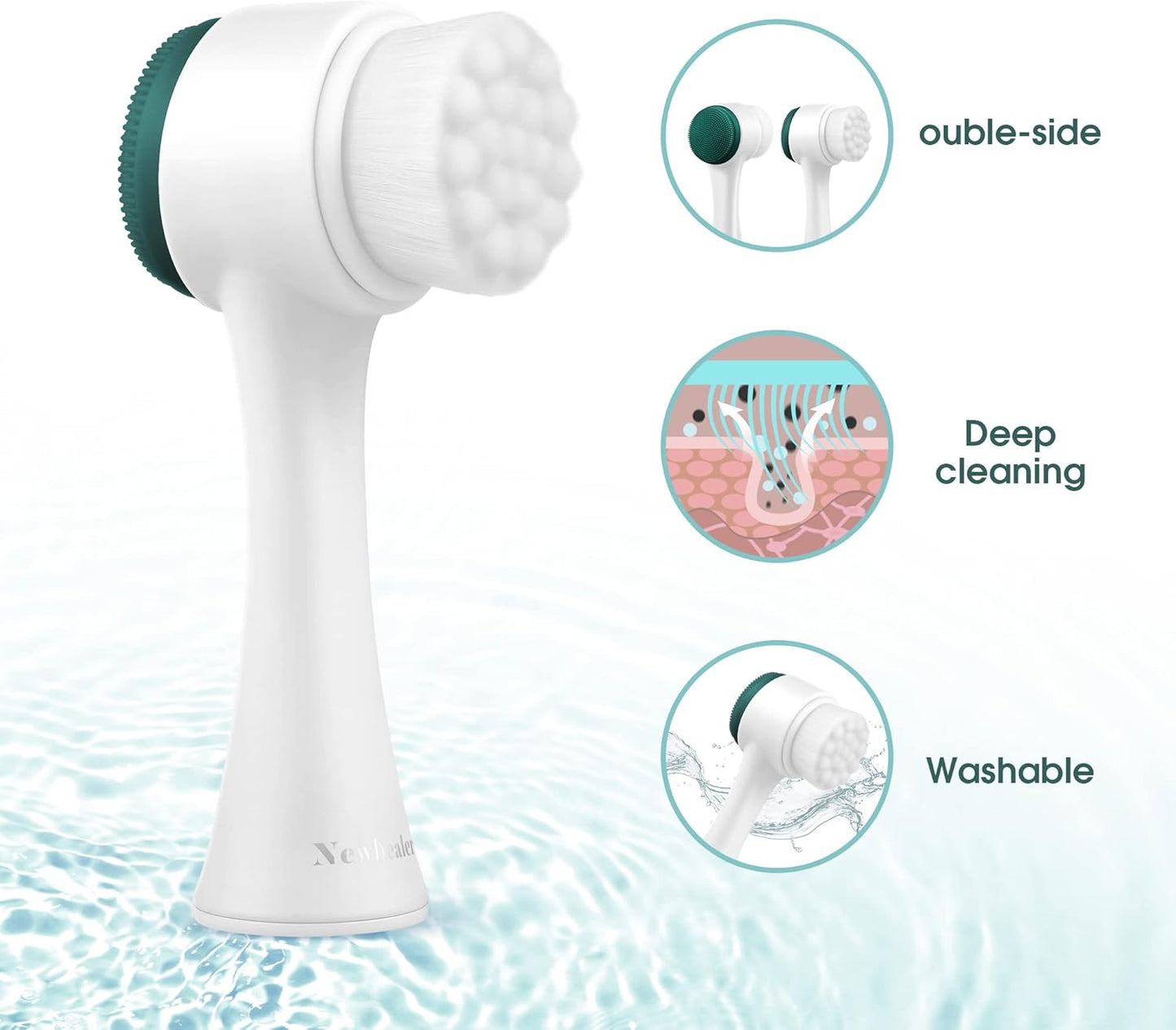 Facial Cleansing Brush,2-In-1 Manual Double Side Face Exfoliating Brush with Ultra Fine Soft Bristles Silicone for Pore Deep Cleansing Massaging Makeup Skincare Removal