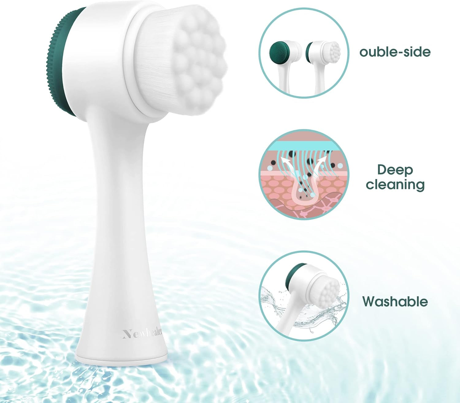 Facial Cleansing Brush,2-In-1 Manual Double Side Face Exfoliating Brush with Ultra Fine Soft Bristles Silicone for Pore Deep Cleansing Massaging Makeup Skincare Removal