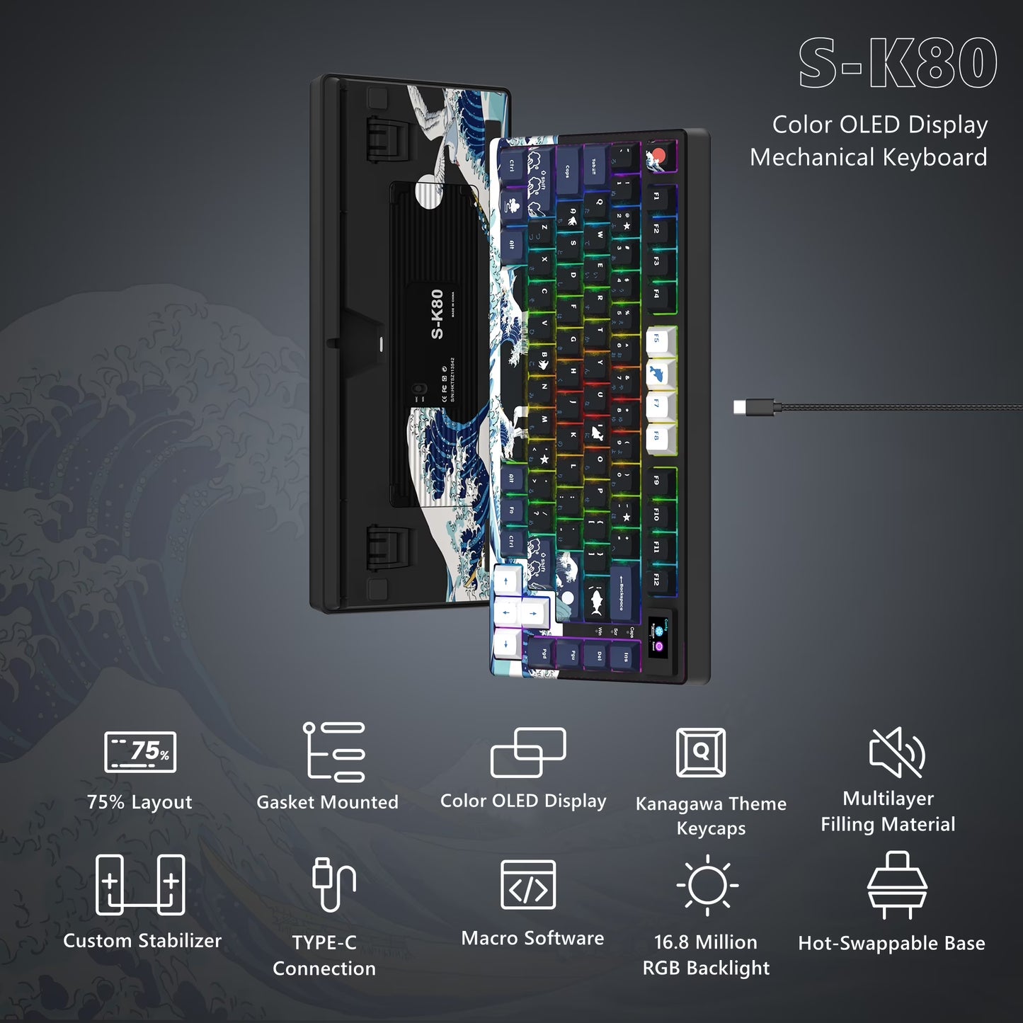 Mechanical Keyboard,75% Gaming Keyboards Rgb Custom Keyboard with Hot Swappable,Keyboard Driver and Multimedia Screen for Mac/Win, Black
