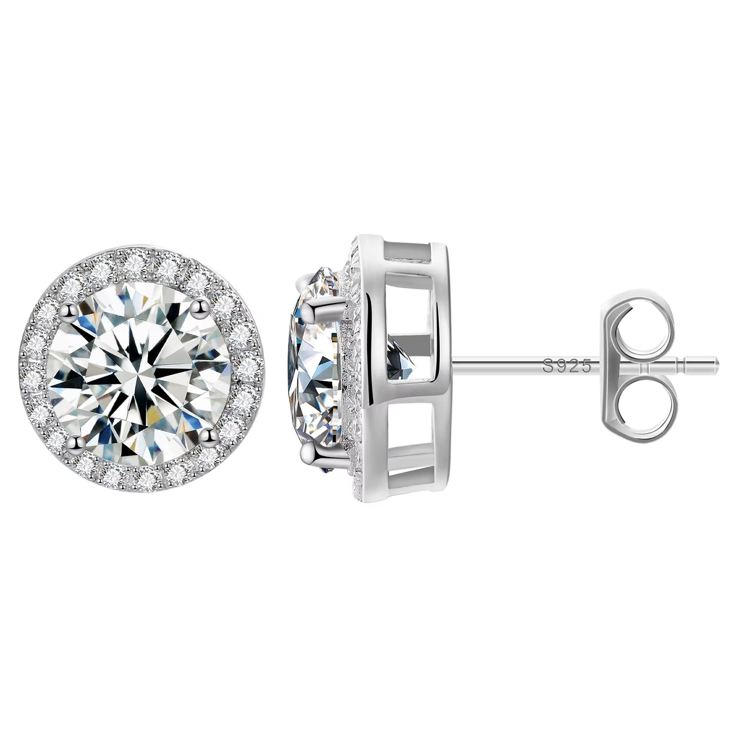 Pass Diamond Tester Fashion 5Mm-8Mm White Gold 925 Sterling Silver VVS Moissanite Diamond Push Back Halo Stud Earrings Men Women