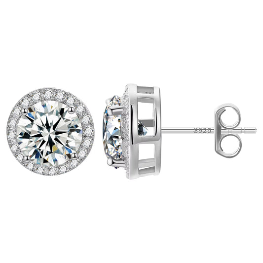 Pass Diamond Tester Fashion 5Mm-8Mm White Gold 925 Sterling Silver VVS Moissanite Diamond Push Back Halo Stud Earrings Men Women