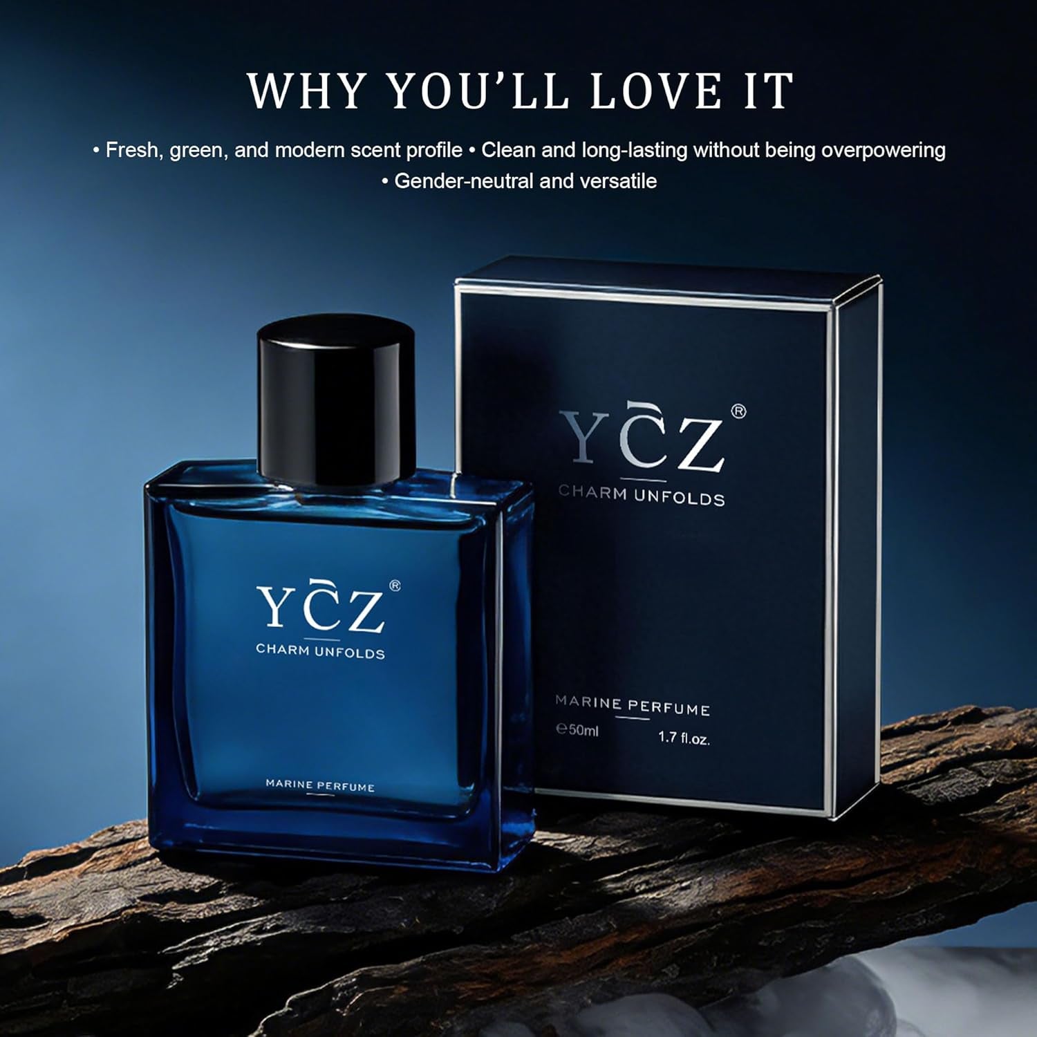 Charm Unfolds Marine Perfume for Men, Long Lasting Eau De Parfum Cologne, Fresh Marine & Oriental Woody Fragrance, 1.7 Fl Oz Men'S Cologne for Work, Dating, Evening Wear & Gift Giving