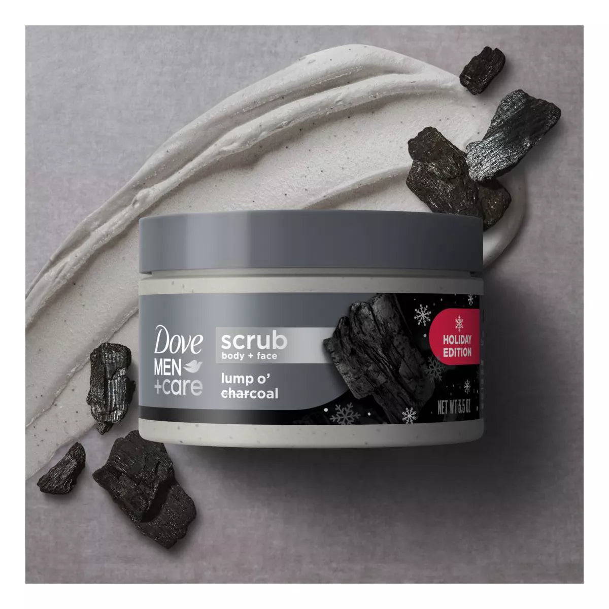 Dove Men+Care Limited Edition Body & Face Scrub - Lump O' Charcoal - 3.5Oz: Moisturizing, Exfoliating, Clove Scent, Normal & Dry Skin