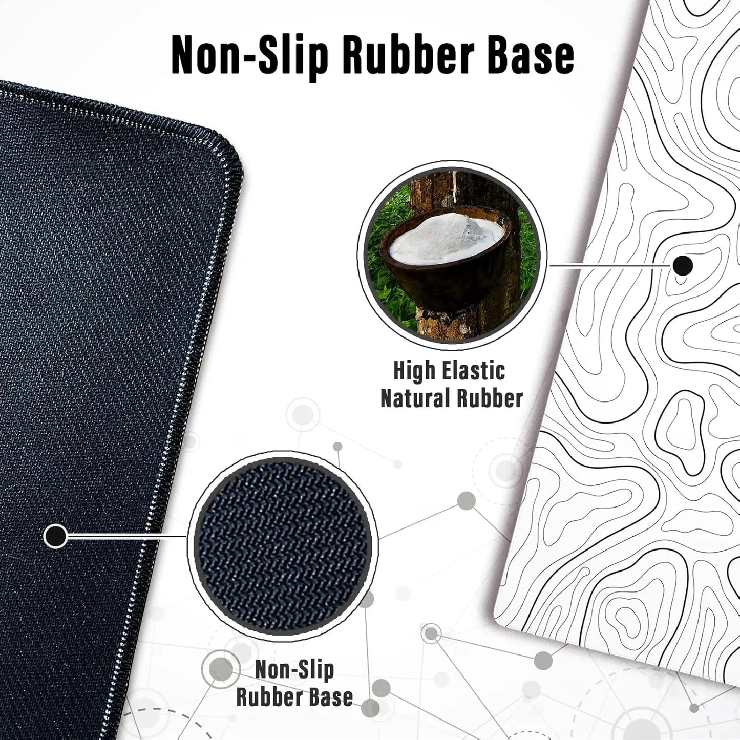 Large Gaming Mouse Pad Topographic Map Desk Mat, Extended XL Mousepad with Anti-Slip Base Cool Desk Pad for Keyboard Mouse White