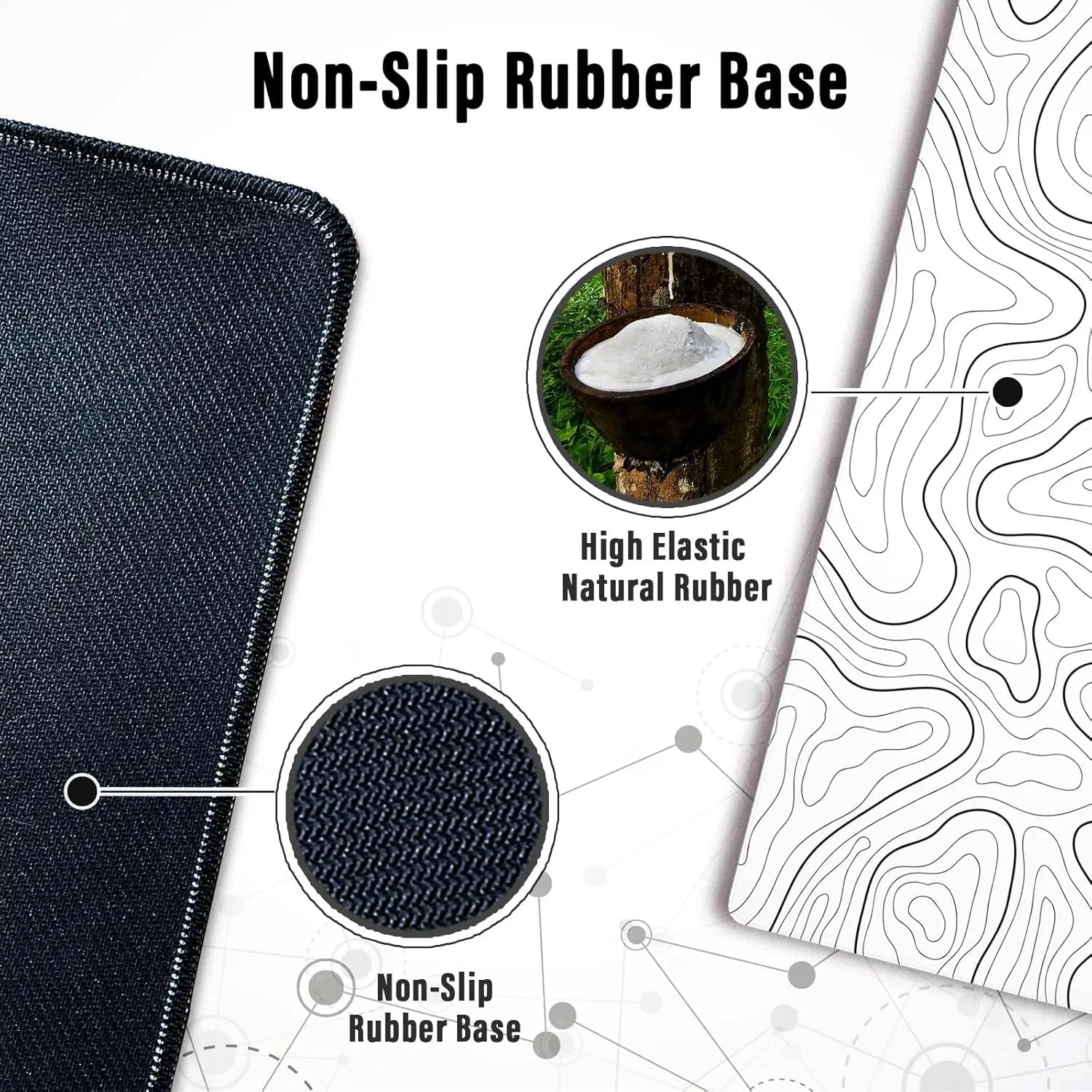 Large Gaming Mouse Pad Topographic Map Desk Mat, Extended XL Mousepad with Anti-Slip Base Cool Desk Pad for Keyboard Mouse White