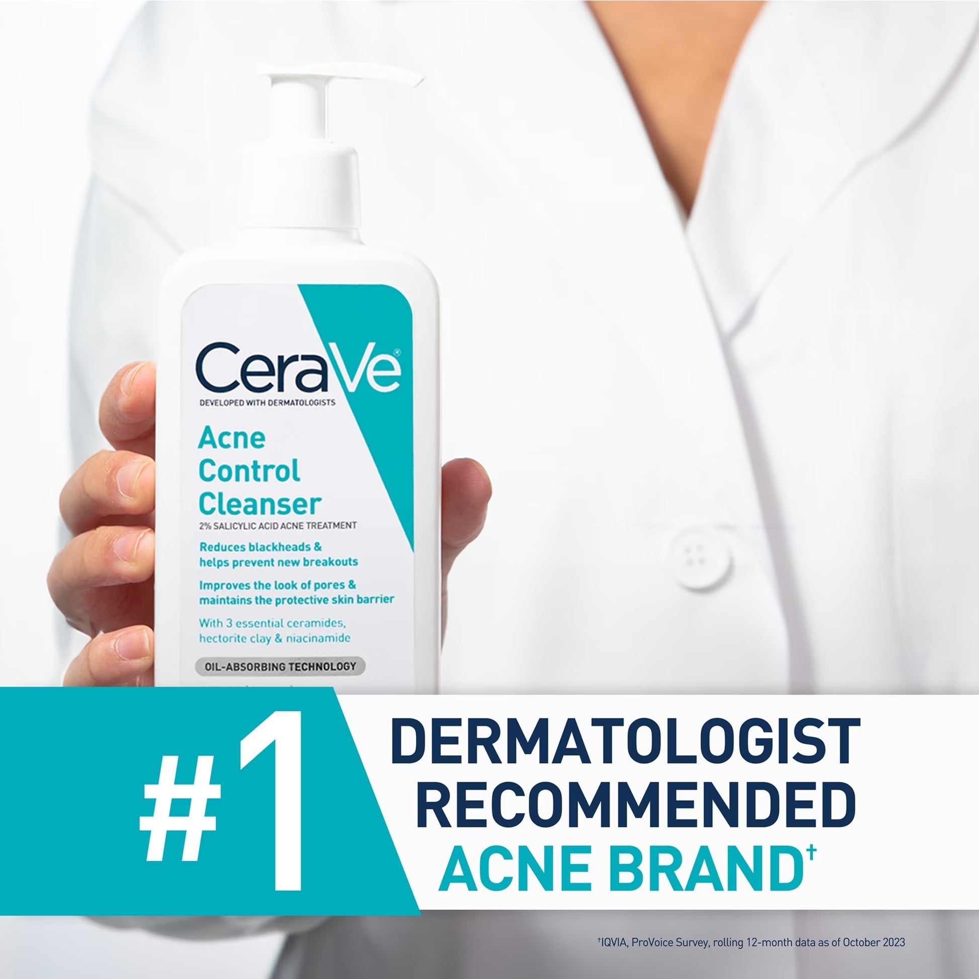 Skin Care Acne Control Face Cleanser with 2% Salicylic Acid Clears Acne Blackheads Pores