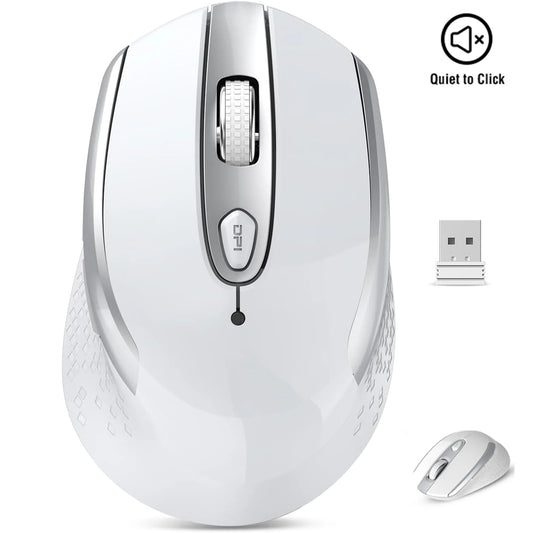 Wireless Computer Mouse, 2.4G Silent Cordless Mouse for Laptop, Mouse with 6 Buttons and 3 Adjustable DPI for Laptop, Deskbtop, Macbook , PC (White)