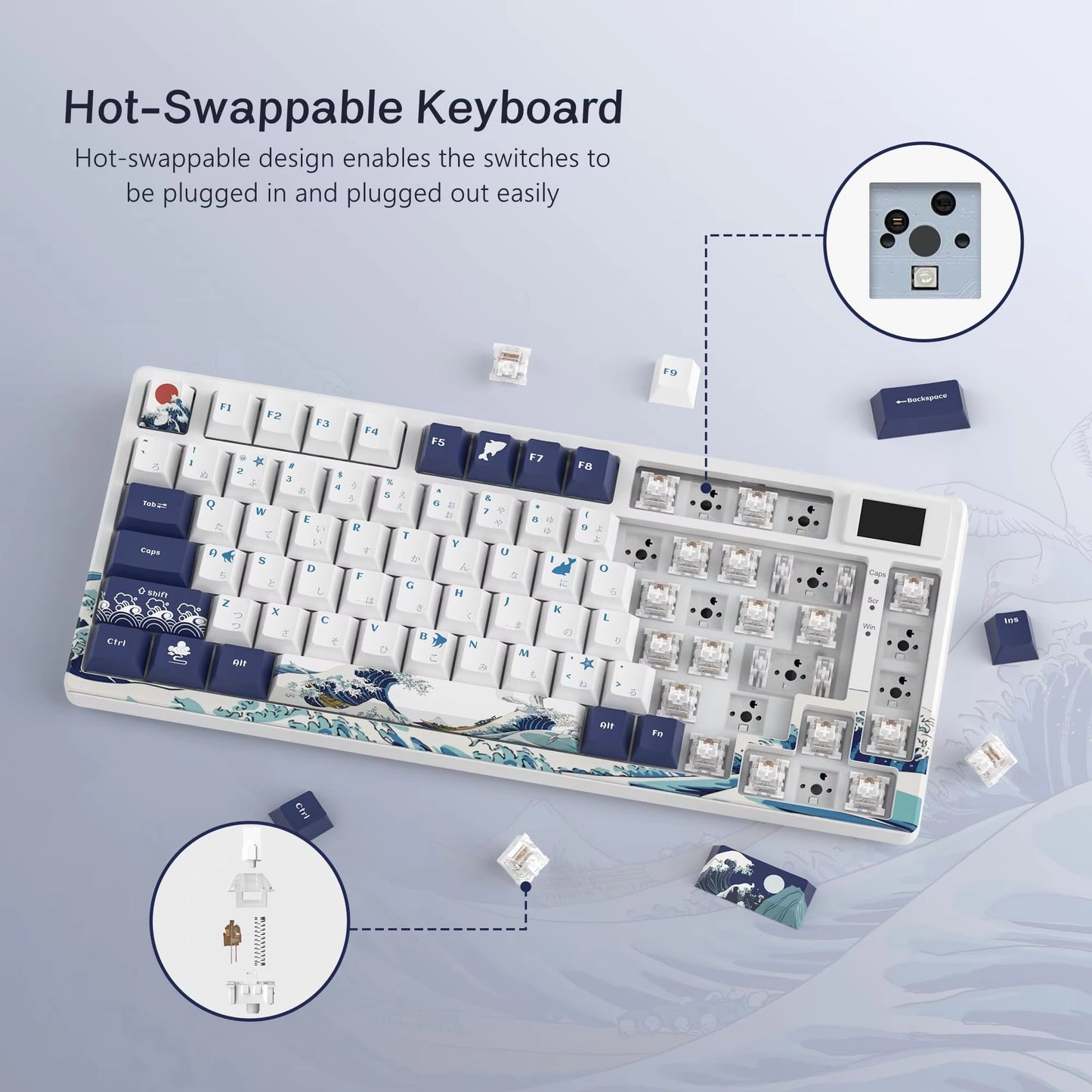 SK80 Gasket Mounted Mechanical Keyboard 81 Key Gamer Keyboard 75% Hot Swap RGB Gaming Keyboard with Smart Display for PC