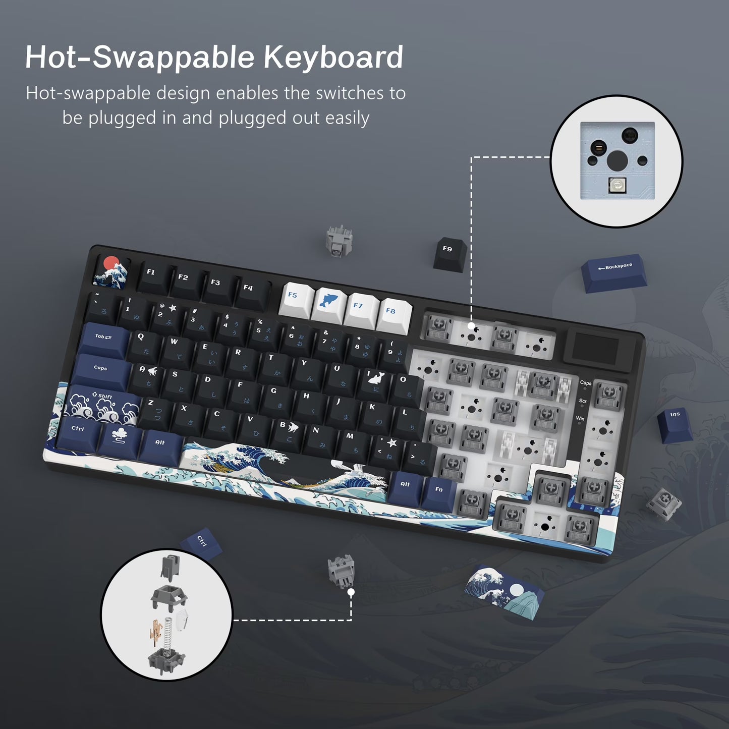 Mechanical Keyboard,75% Gaming Keyboards Rgb Custom Keyboard with Hot Swappable,Keyboard Driver and Multimedia Screen for Mac/Win, Black