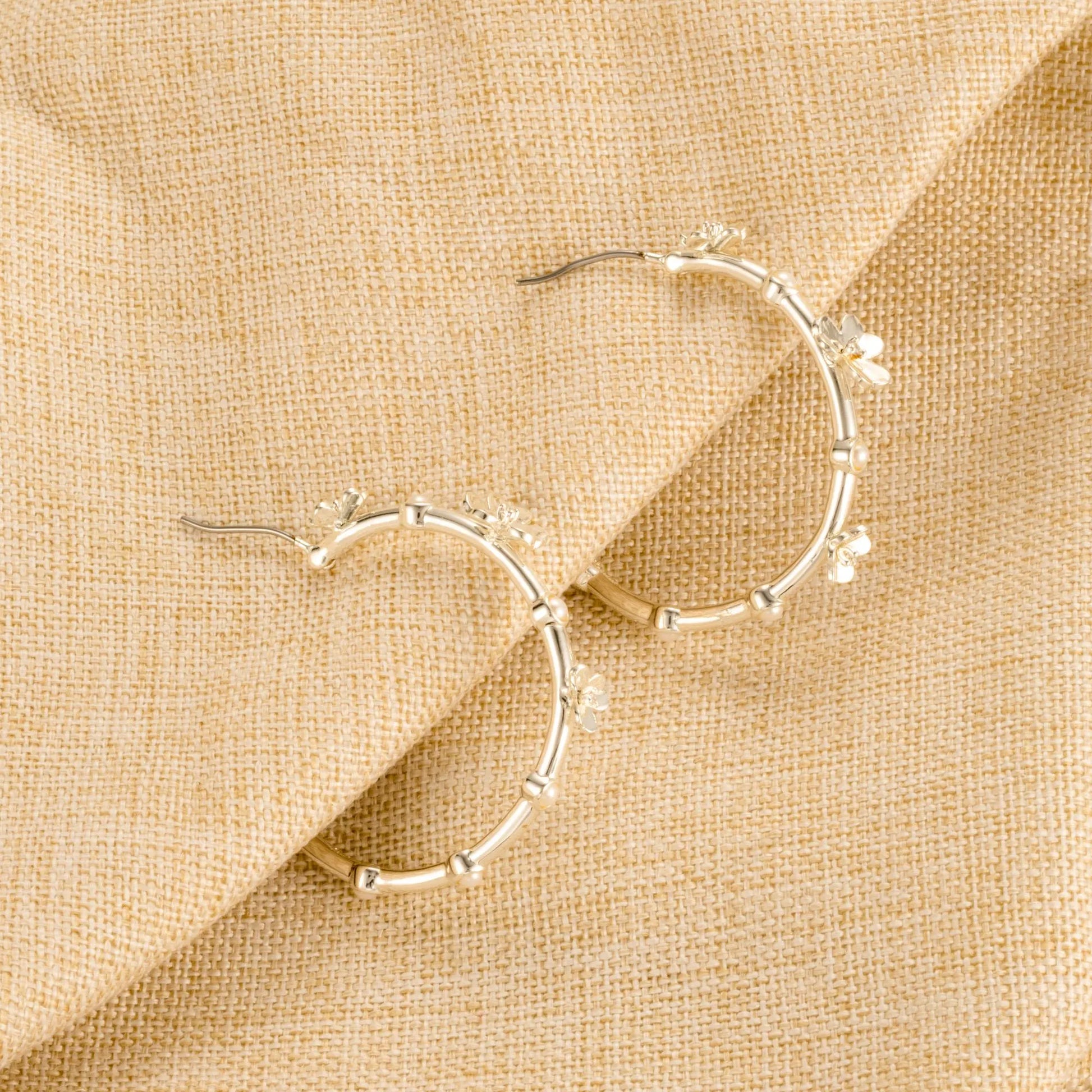 Silver Flower Hoop Earrings • Hoops • Silver Hoops • Floral Earrings • Love Earrings • Wedding Jewelry • Alicia Bonnie