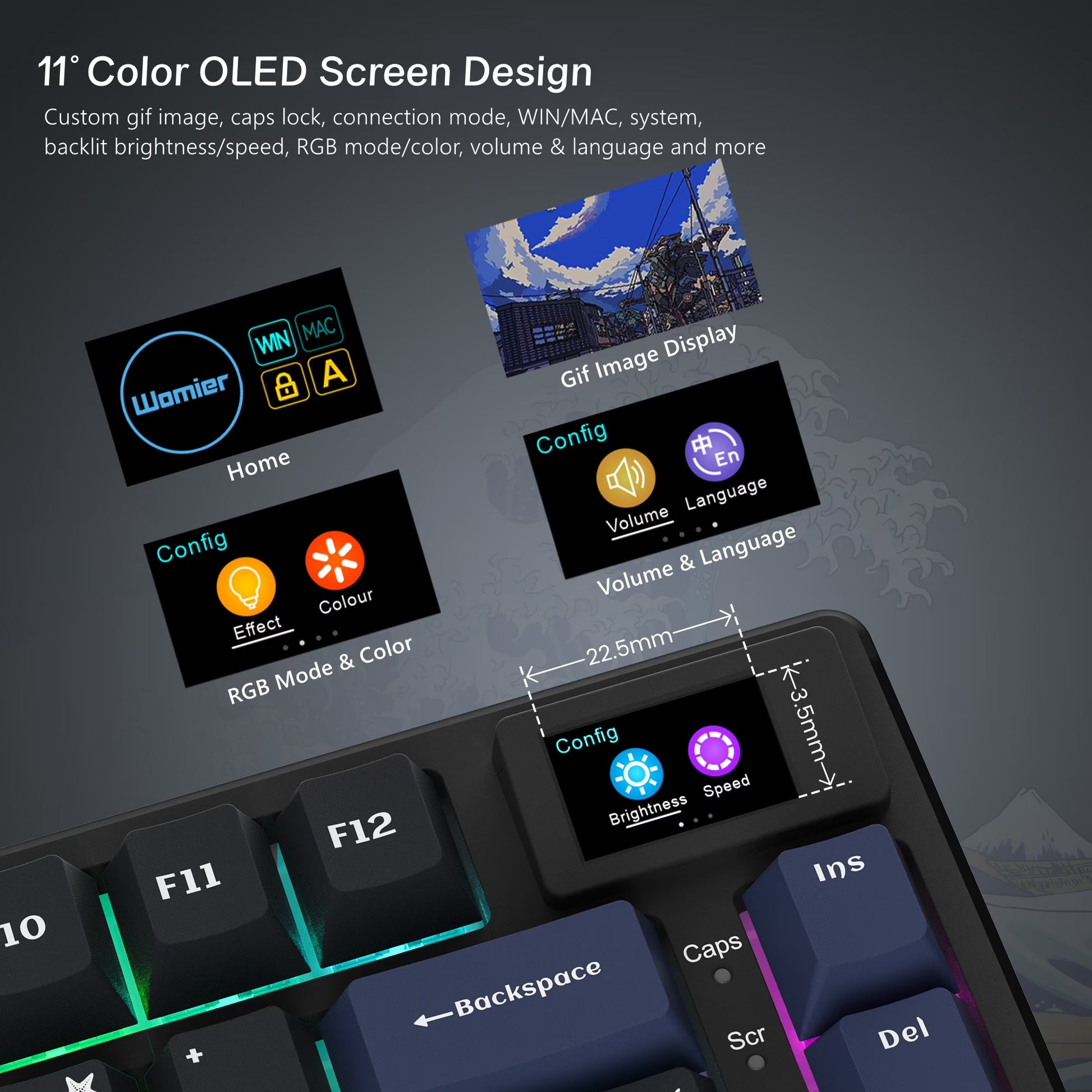 Mechanical Keyboard,75% Gaming Keyboards Rgb Custom Keyboard with Hot Swappable,Keyboard Driver and Multimedia Screen for Mac/Win, Black
