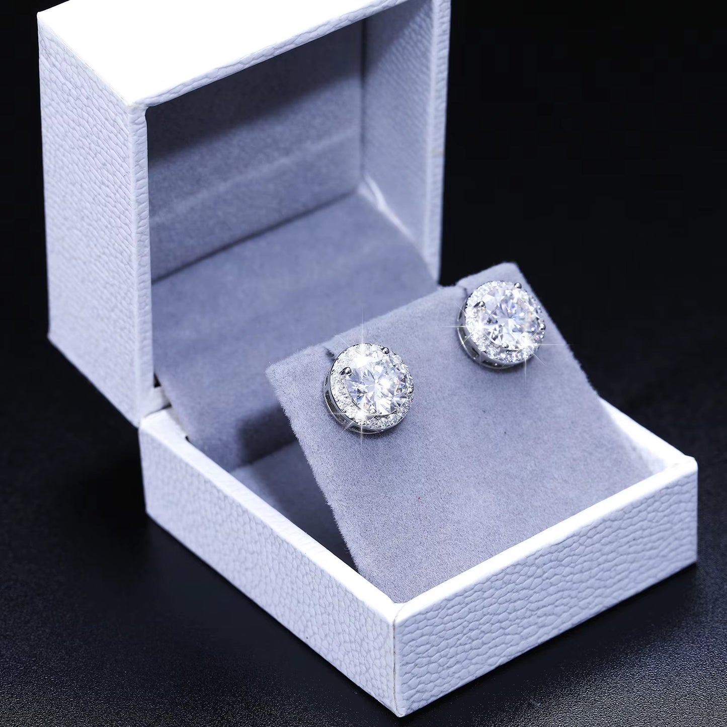 Pass Diamond Tester Fashion 5Mm-8Mm White Gold 925 Sterling Silver VVS Moissanite Diamond Push Back Halo Stud Earrings Men Women