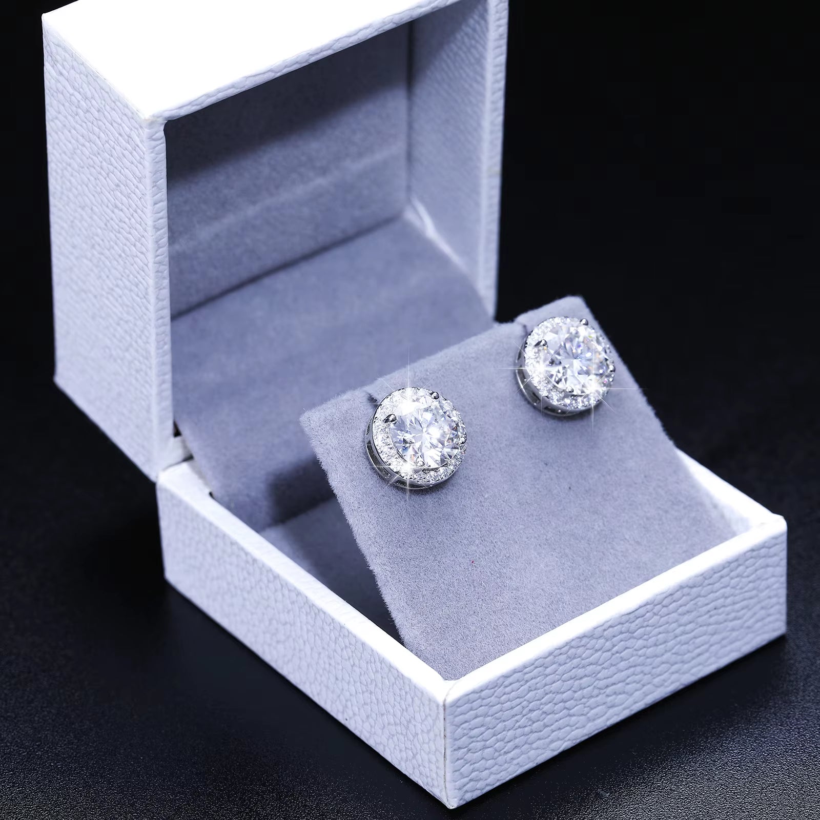Pass Diamond Tester Fashion 5Mm-8Mm White Gold 925 Sterling Silver VVS Moissanite Diamond Push Back Halo Stud Earrings Men Women