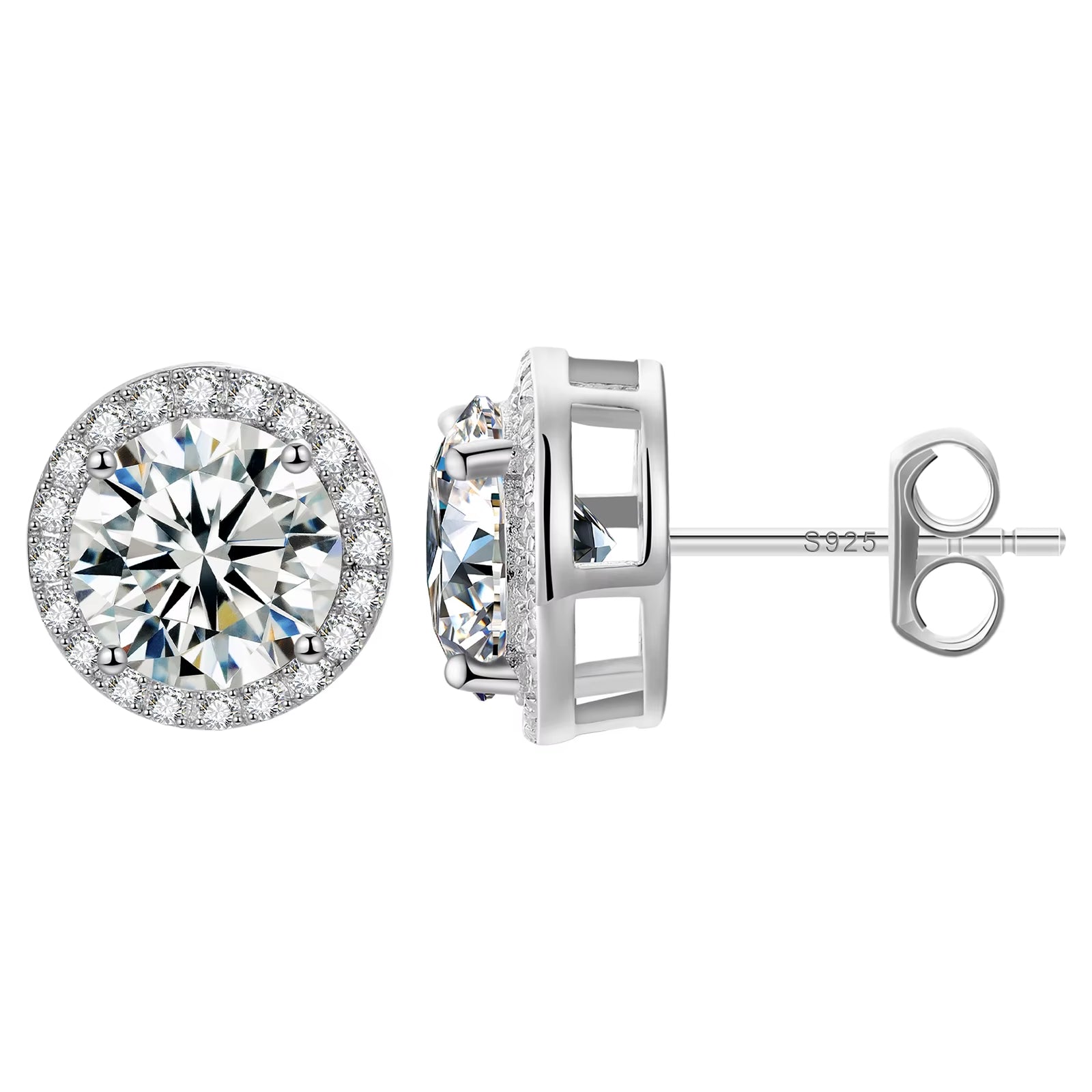 Pass Diamond Tester Fashion 5Mm-8Mm White Gold 925 Sterling Silver VVS Moissanite Diamond Push Back Halo Stud Earrings Men Women