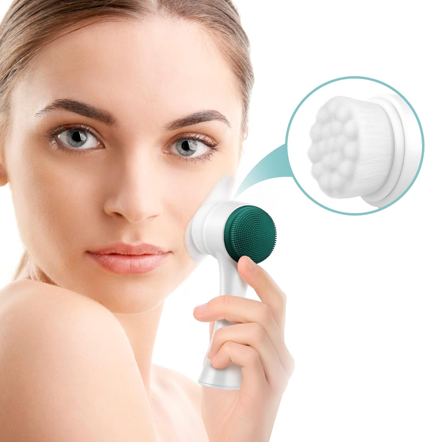 Facial Cleansing Brush,2-In-1 Manual Double Side Face Exfoliating Brush with Ultra Fine Soft Bristles Silicone for Pore Deep Cleansing Massaging Makeup Skincare Removal