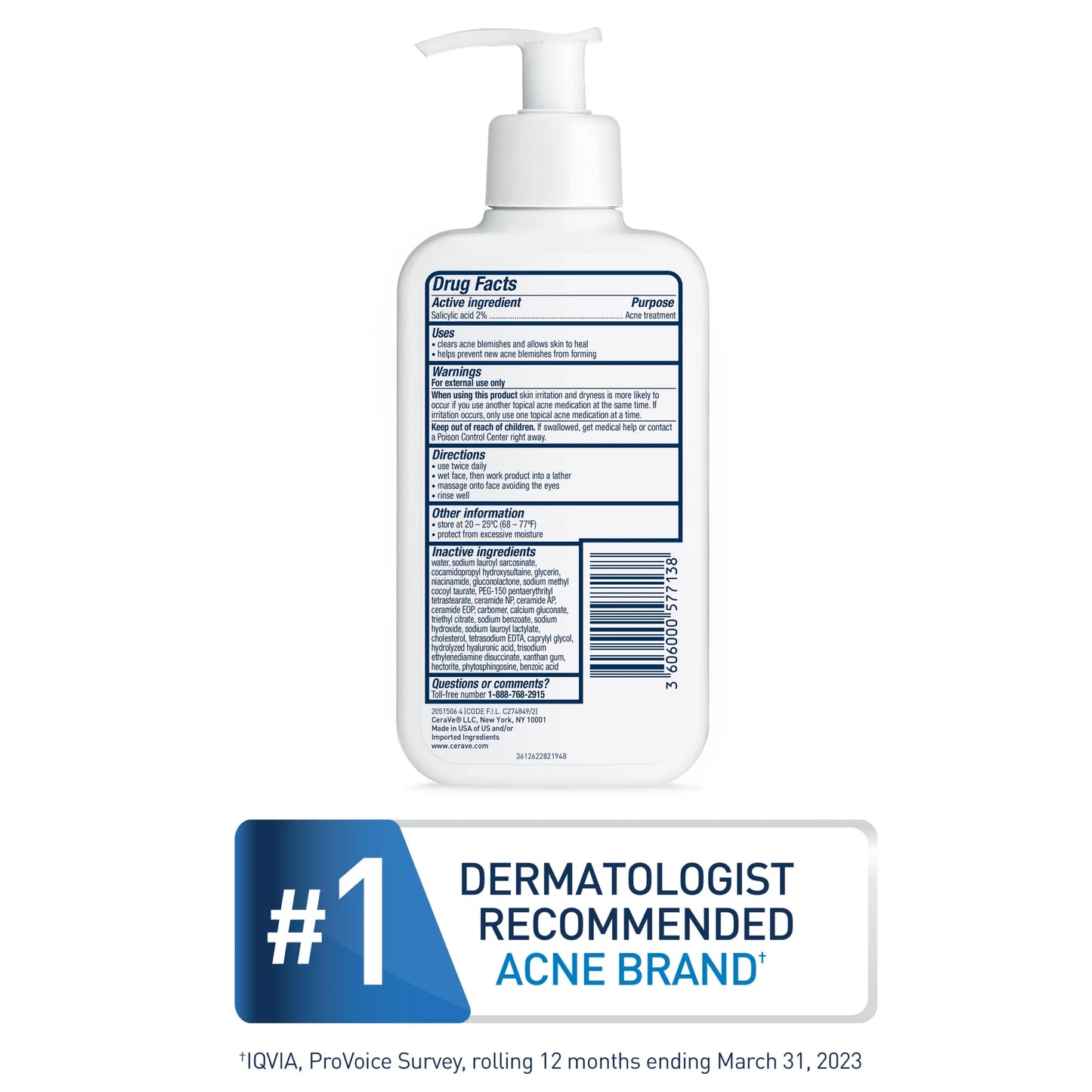 Skin Care Acne Control Face Cleanser with 2% Salicylic Acid Clears Acne Blackheads Pores
