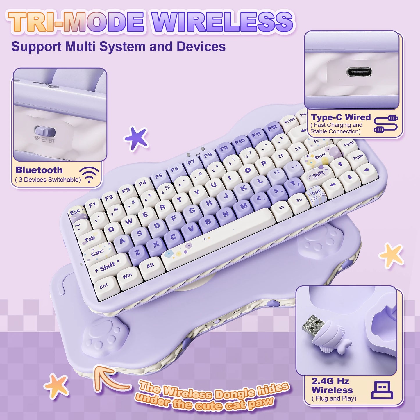 C75 Wireless Mechanical Keyboard, 75% Creamy Hot Swap Custom RGB Keyboard, Gasket Cute Cake Design, for Win/Mac/Gaming