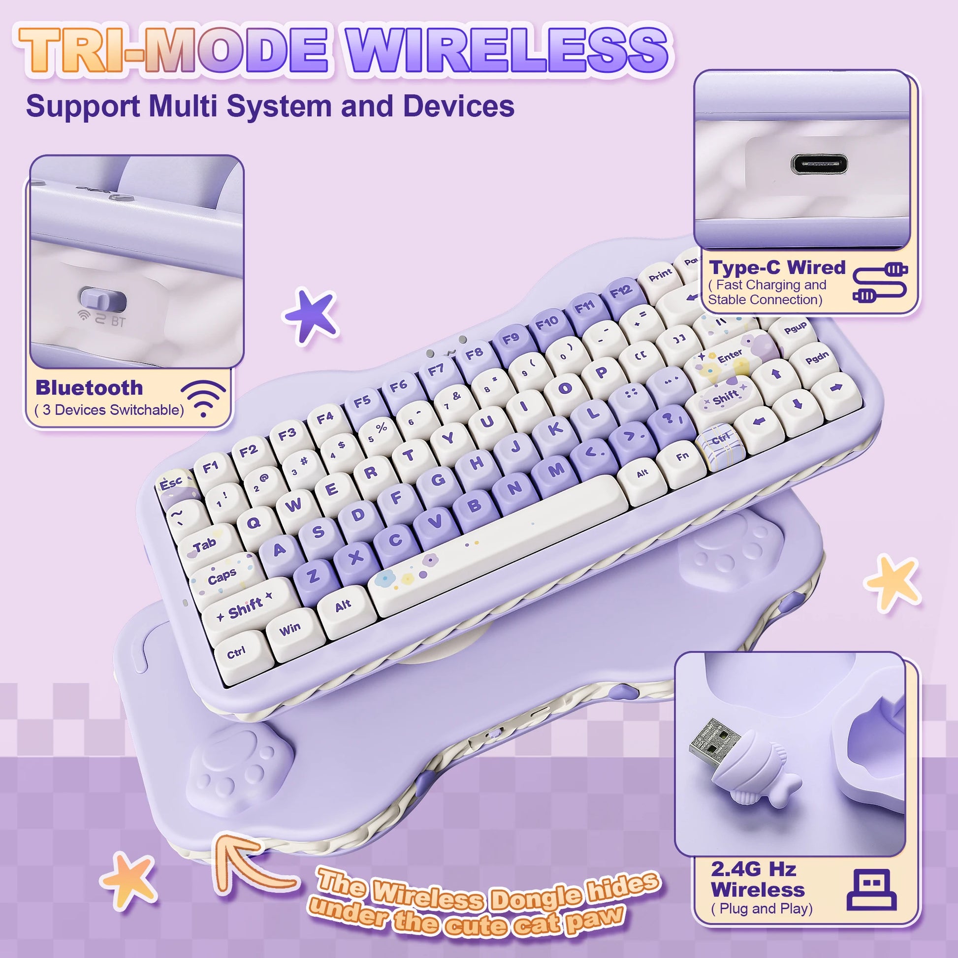 C75 Wireless Mechanical Keyboard, 75% Creamy Hot Swap Custom RGB Keyboard, Gasket Cute Cake Design, for Win/Mac/Gaming