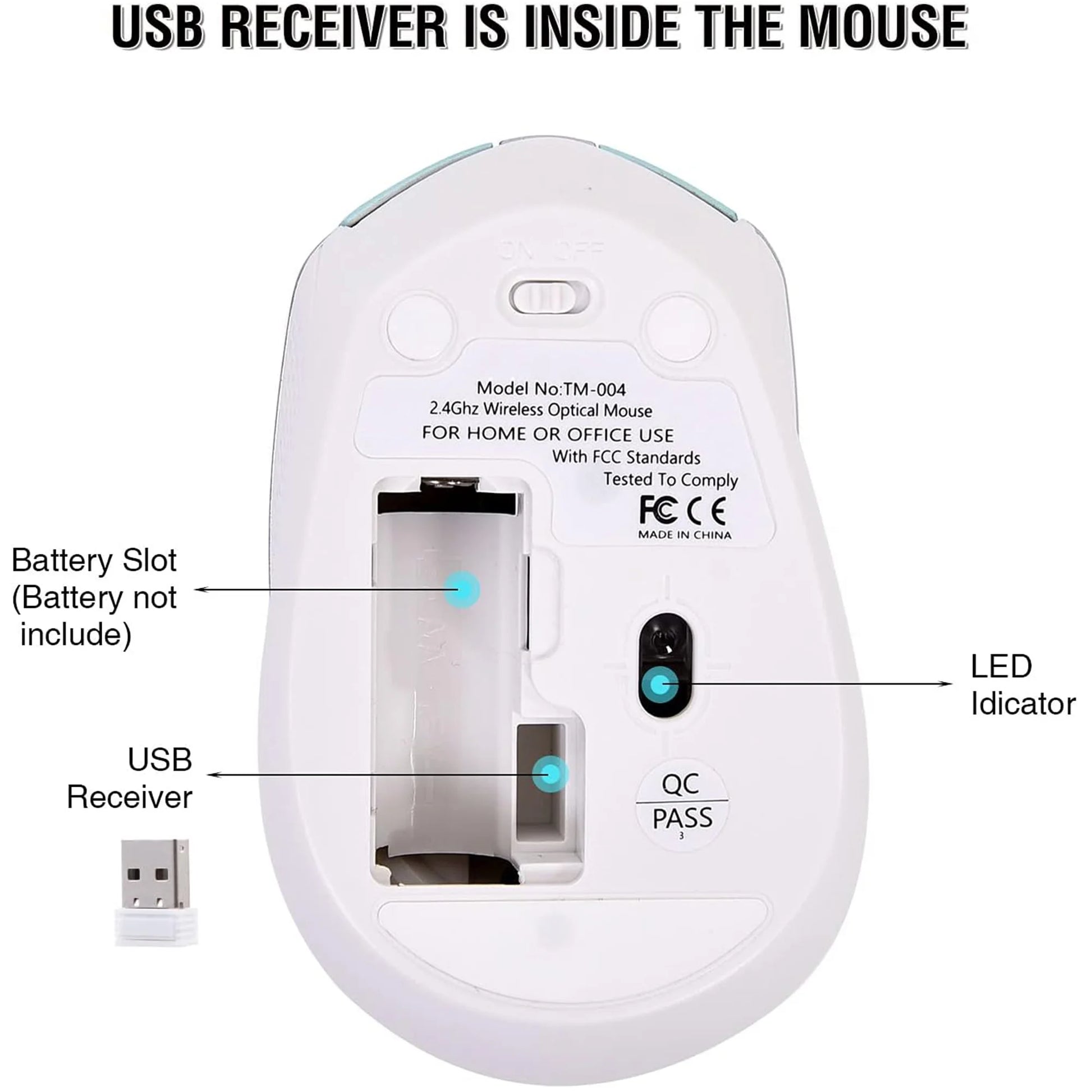 Wireless Computer Mouse, 2.4G Silent Cordless Mouse for Laptop, Mouse with 6 Buttons and 3 Adjustable DPI for Laptop, Deskbtop, Macbook , PC (White)