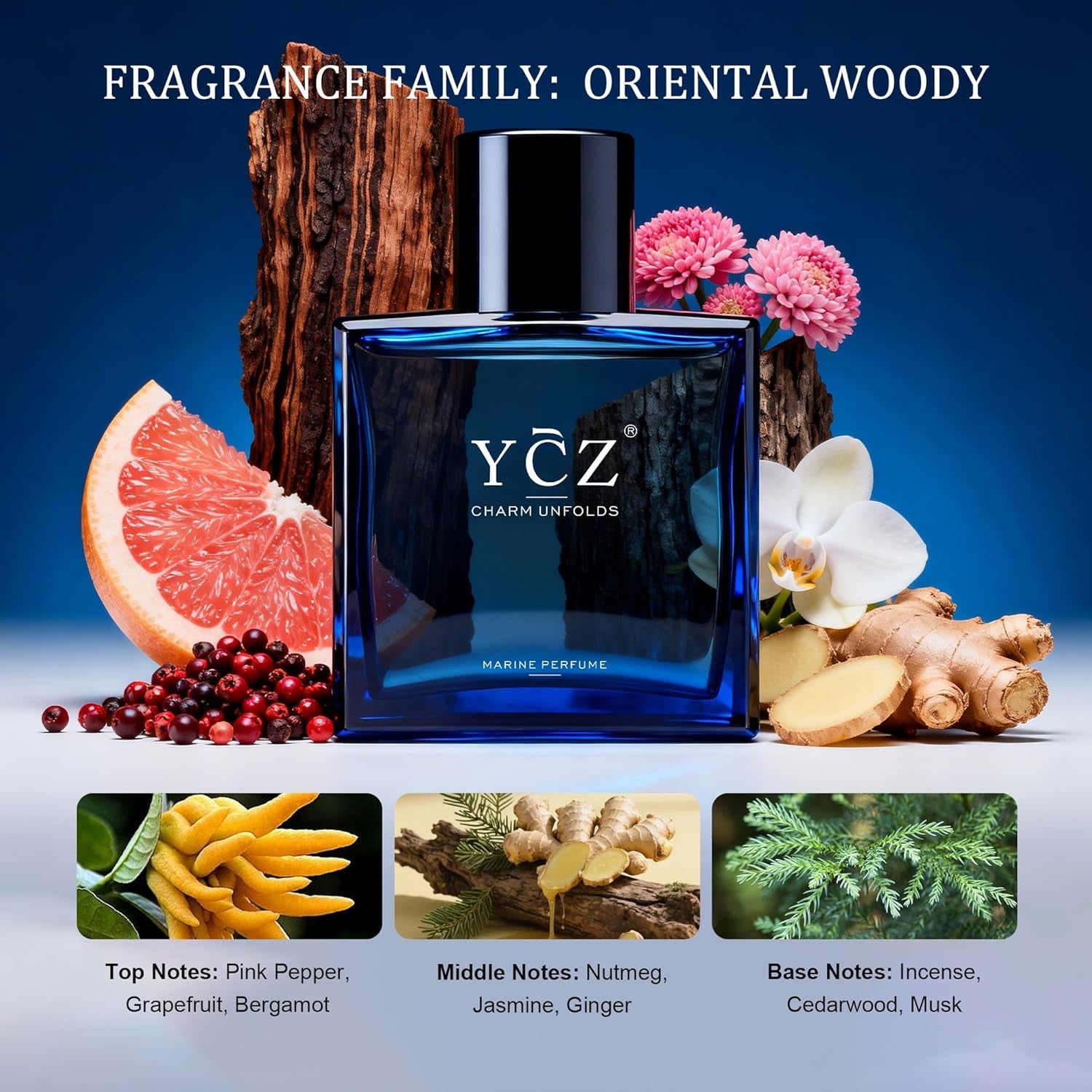 Charm Unfolds Marine Perfume for Men, Long Lasting Eau De Parfum Cologne, Fresh Marine & Oriental Woody Fragrance, 1.7 Fl Oz Men'S Cologne for Work, Dating, Evening Wear & Gift Giving