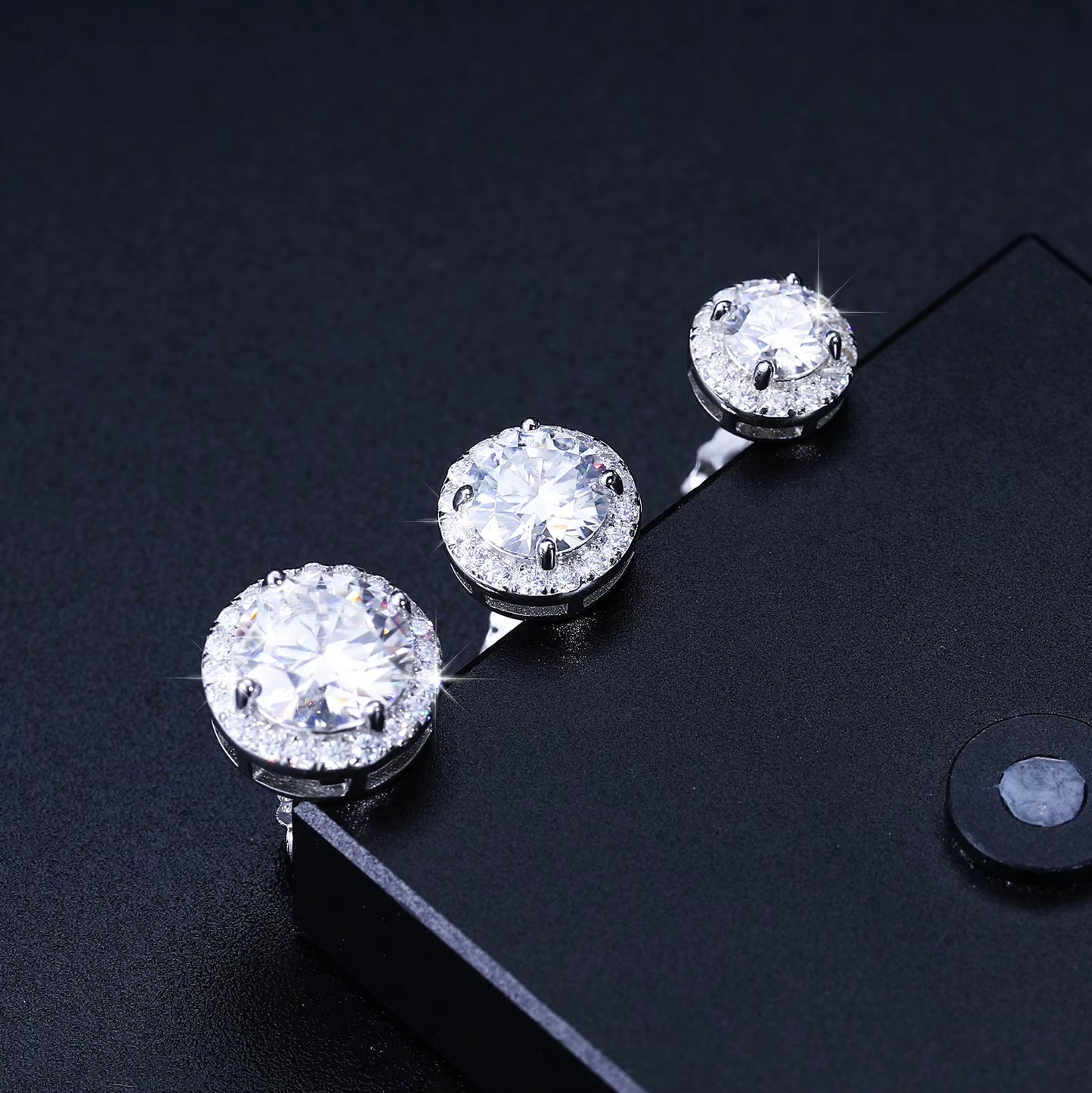 Pass Diamond Tester Fashion 5Mm-8Mm White Gold 925 Sterling Silver VVS Moissanite Diamond Push Back Halo Stud Earrings Men Women