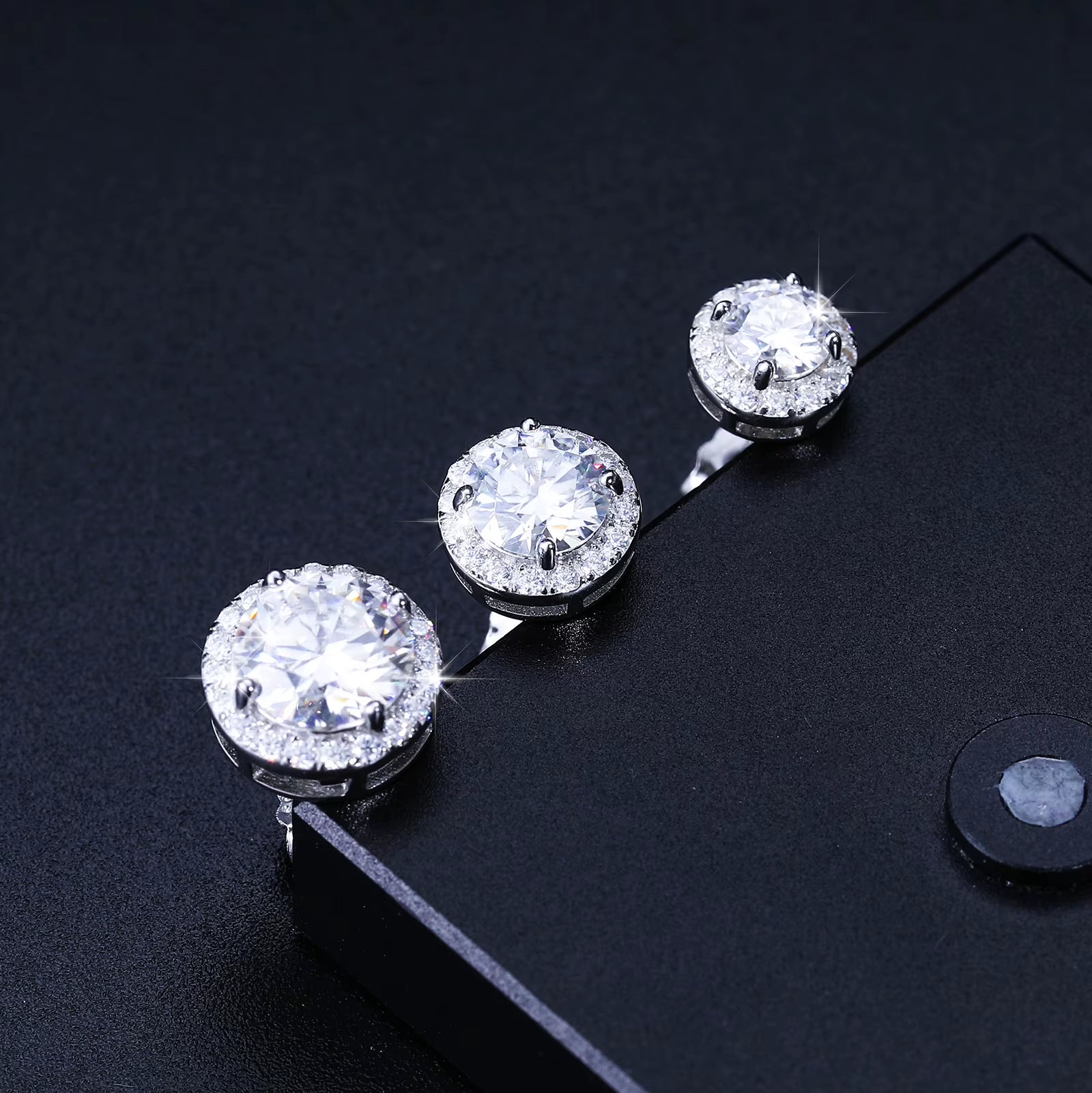 Pass Diamond Tester Fashion 5Mm-8Mm White Gold 925 Sterling Silver VVS Moissanite Diamond Push Back Halo Stud Earrings Men Women
