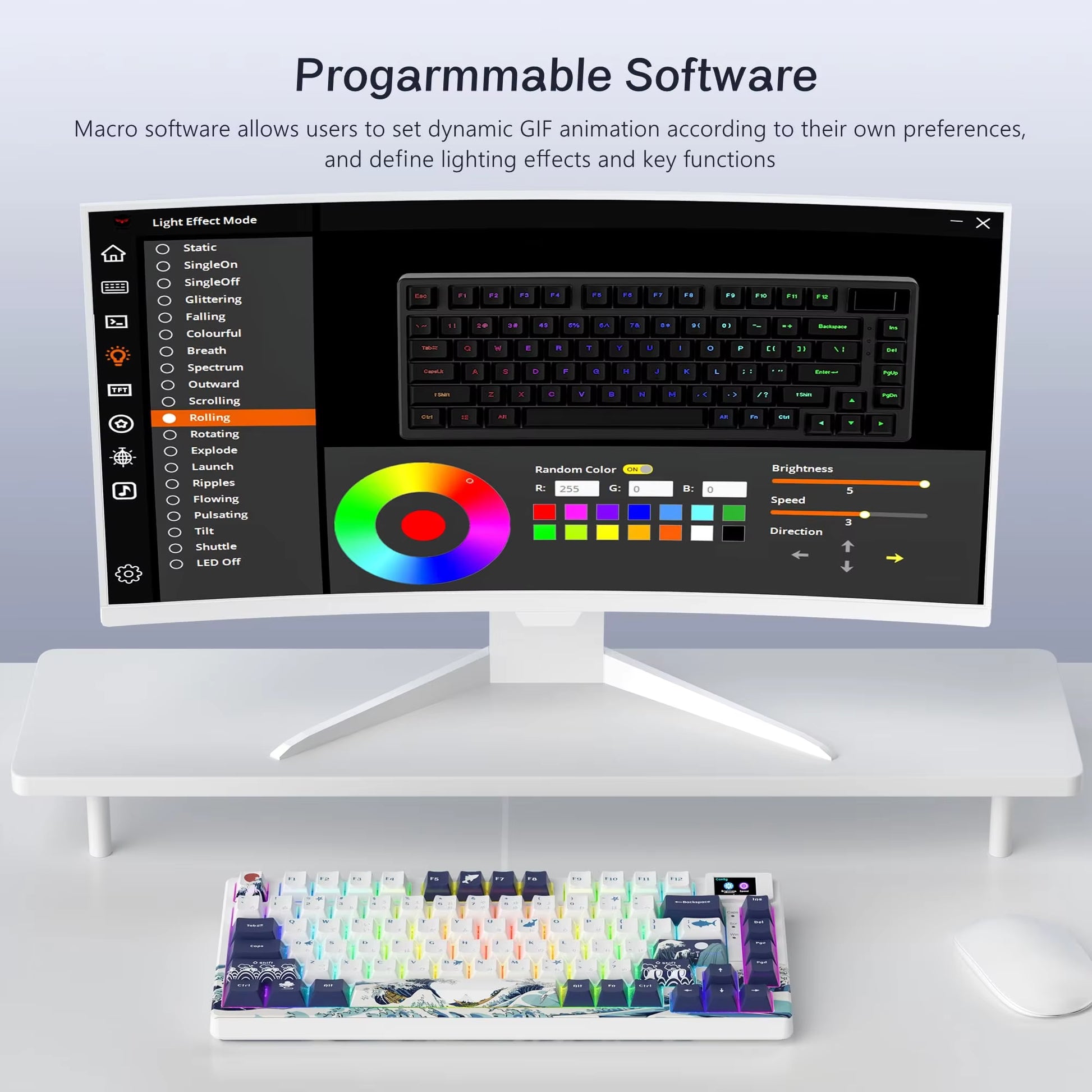 SK80 Gasket Mounted Mechanical Keyboard 81 Key Gamer Keyboard 75% Hot Swap RGB Gaming Keyboard with Smart Display for PC